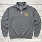 Script Chest Monogram Quarter-Zip. Shown in: Comfort Colors • Grey.