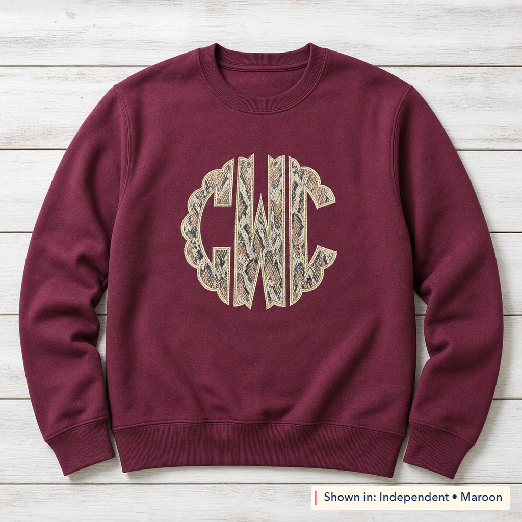 Snakeskin Scalloped Monogram Sweatshirt. Shown in: Independent • Maroon.