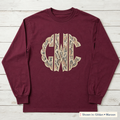 Snakeskin Scalloped Monogram Long-Sleeve Tee. Shown in: Gildan • Maroon.