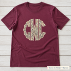 Snakeskin Scalloped Monogram Tee. Shown in: Gildan • Maroon.