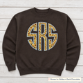 Sunflower Circle Monogram Sweatshirt. Shown in: Gildan • Dark Chocolate.