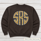 Sunflower Circle Monogram Sweatshirt. Shown in: Gildan • Dark Chocolate.