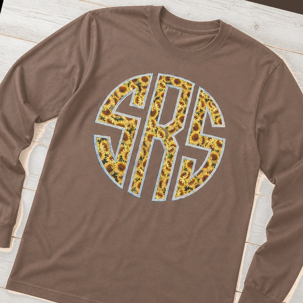 Sunflower Circle Monogram Long-Sleeve Tee. Shown in: Comfort Colors • Espresso.