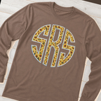 Sunflower Circle Monogram Long-Sleeve Tee. Shown in: Comfort Colors • Espresso.