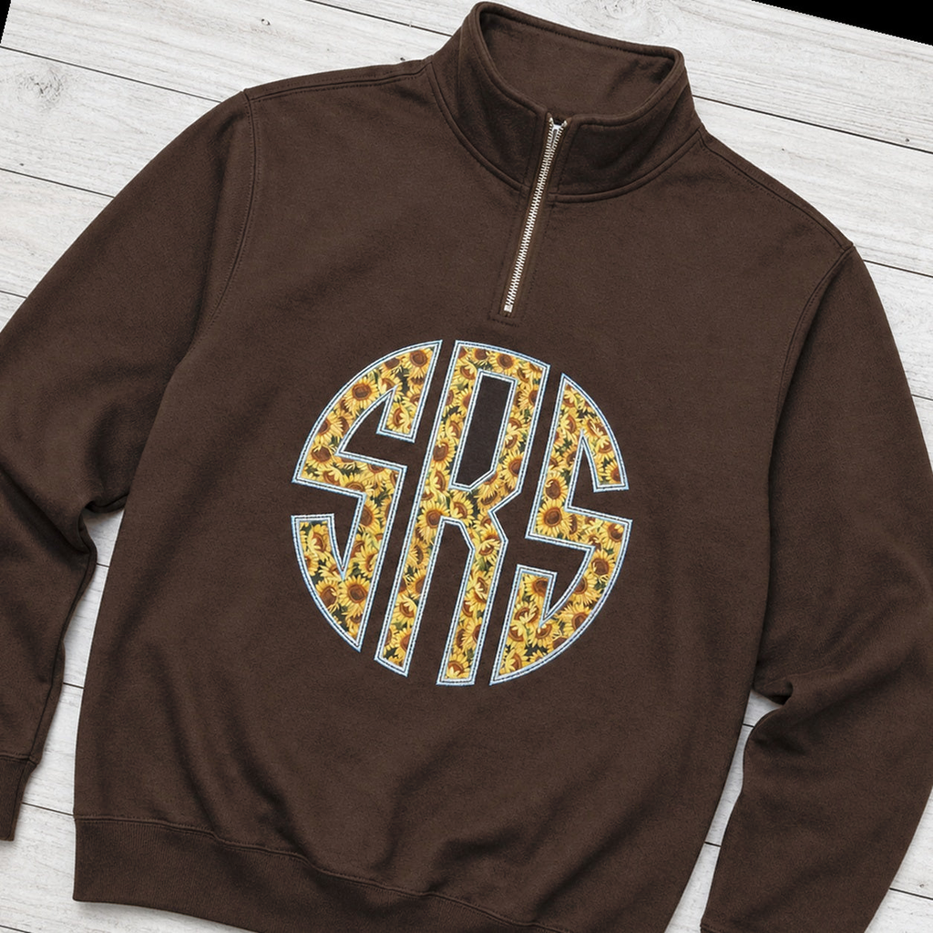 Sunflower Circle Monogram Quarter-Zip. Shown in: Independent • Brown.