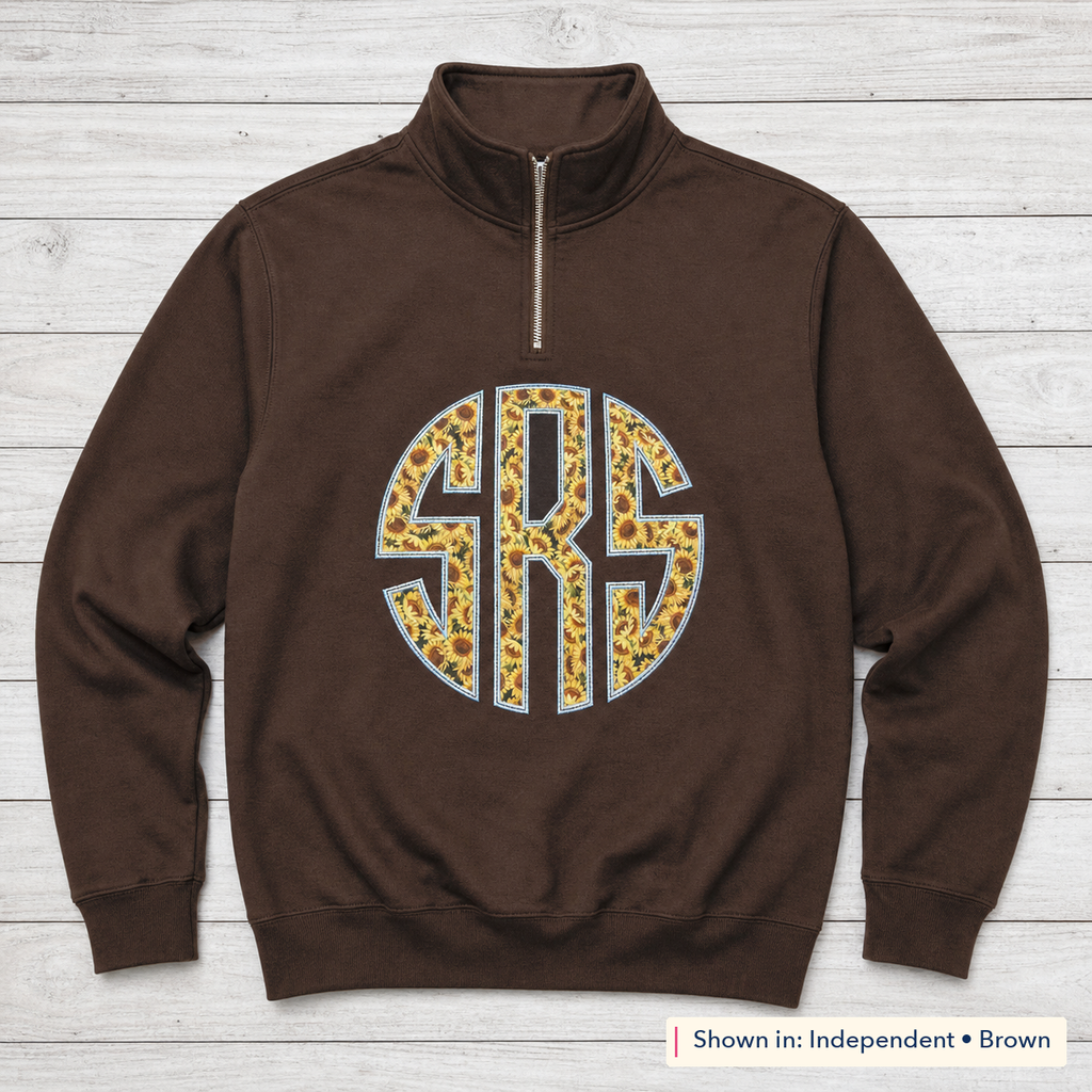 Sunflower Circle Monogram Quarter-Zip. Shown in: Independent • Brown.