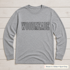 Tall Outline School Lettering Long-Sleeve Tee. Shown in: Gildan • Sport Grey.