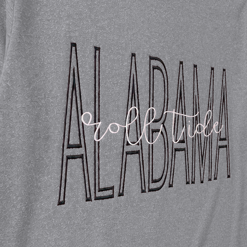 Tall Varsity Lettering & Script Long-Sleeve Tee. Shown in: Gildan • Heather Graphite.