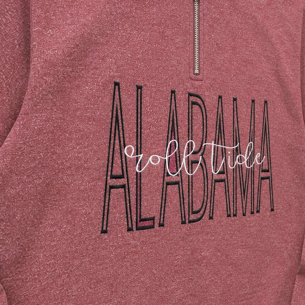 Tall Varsity Lettering & Script Quarter-Zip. Shown in: Gildan • Heather Scarlet Red.