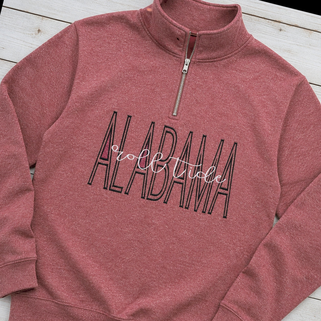 Tall Varsity Lettering & Script Quarter-Zip. Shown in: Gildan • Heather Scarlet Red.