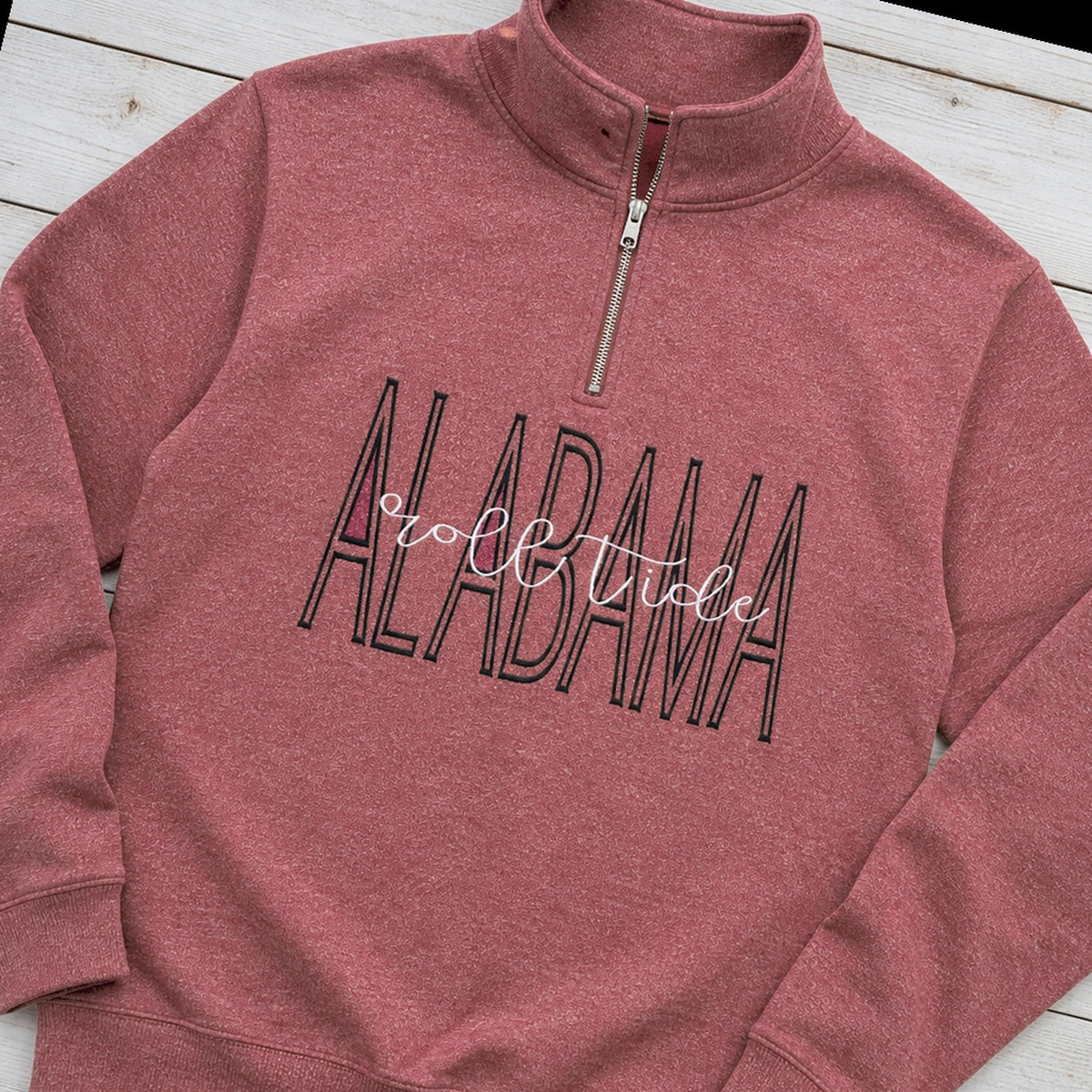 Tall Varsity Lettering & Script Quarter-Zip. Shown in: Gildan • Heather Scarlet Red.