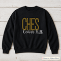 School Initials & Script Sweatshirt. Shown in: Gildan • Black.