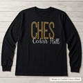 School Initials & Script Long-Sleeve Tee. Shown in: Comfort Colors • Black.