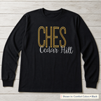 School Initials & Script Long-Sleeve Tee. Shown in: Comfort Colors • Black.