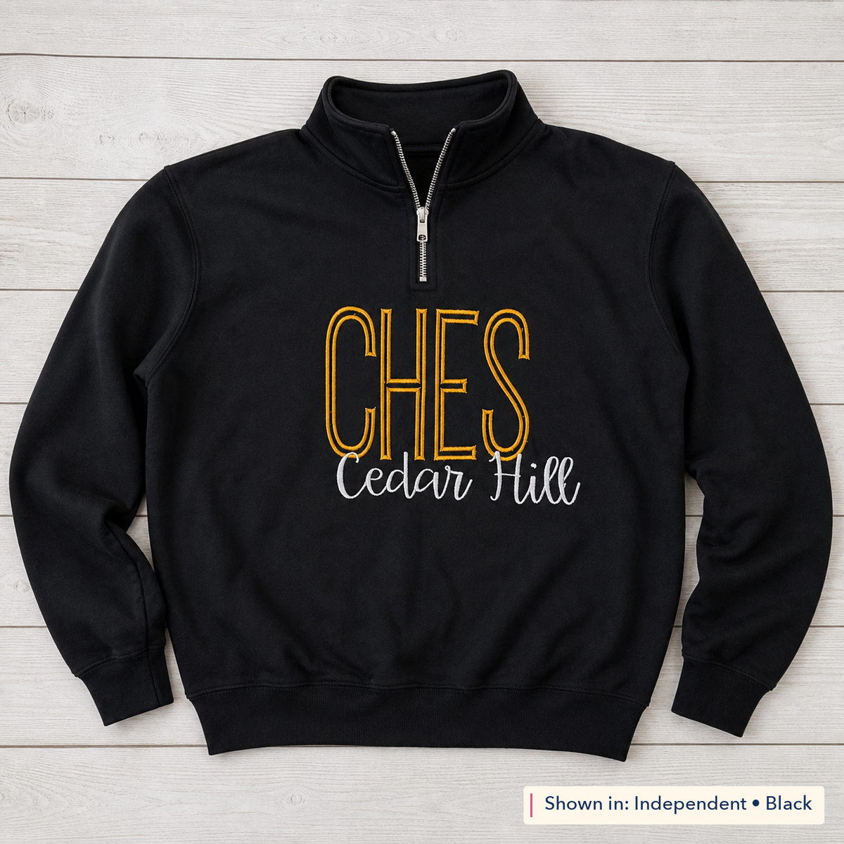 School Initials & Script Quarter-Zip. Shown in: Independent • Black.