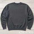 Tonal School Lettering Sweatshirt. Shown in: Gildan • Heather Charcoal.