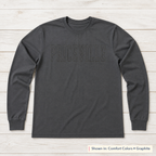 Tonal School Lettering Long-Sleeve Tee. Shown in: Comfort Colors • Graphite.