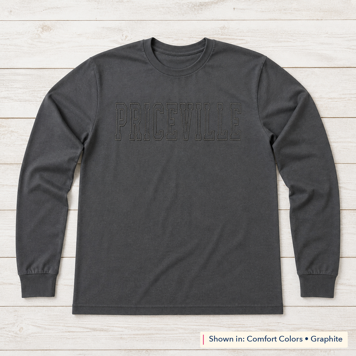 Tonal School Lettering Long-Sleeve Tee. Shown in: Comfort Colors • Graphite.