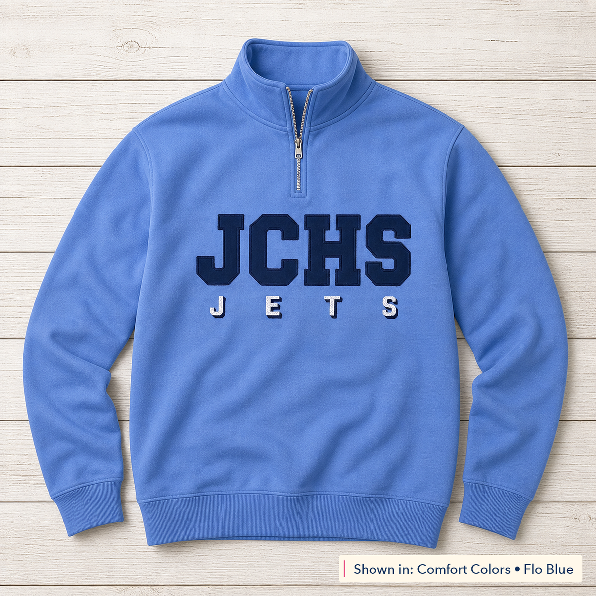 Team Lettering & Back Name Quarter-Zip. Shown in: Comfort Colors • Flo Blue.