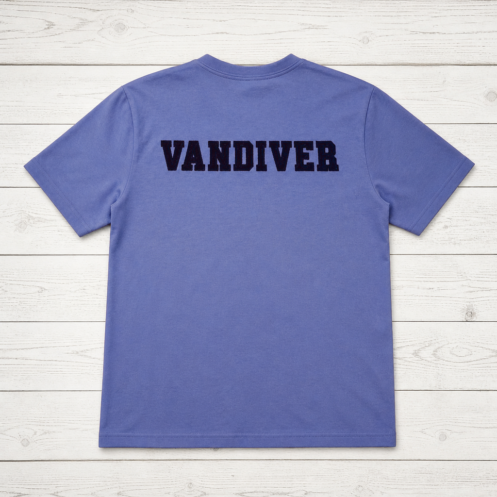 Team Lettering & Back Name Tee. Shown in: Comfort Colors • Periwinkle.