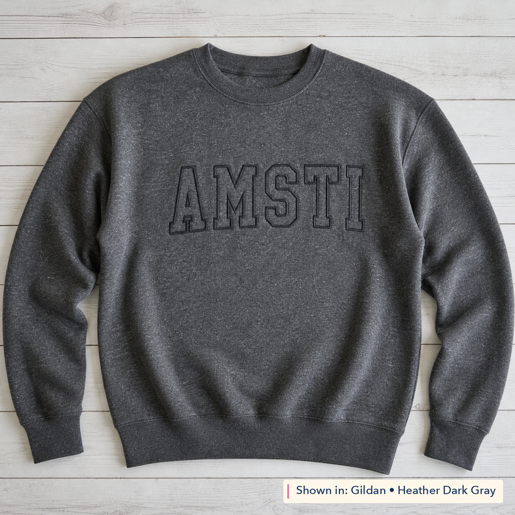 Tonal Outline Lettering Sweatshirt. Shown in: Gildan • Heather Dark Gray.