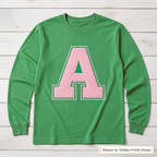 Varsity Initial Appliqué Long-Sleeve Tee. Shown in: Gildan • Irish Green.