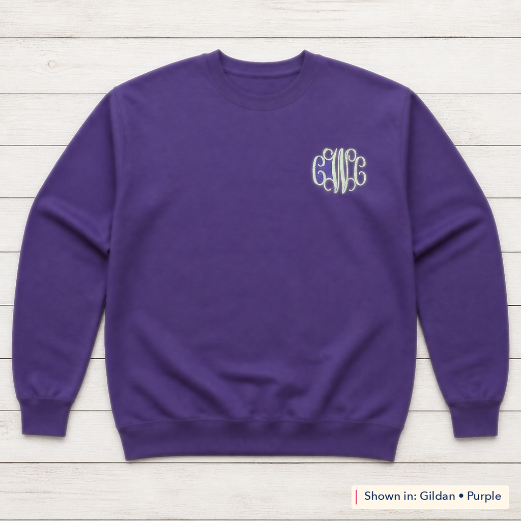Vine Chest Monogram Sweatshirt. Shown in: Gildan • Purple.