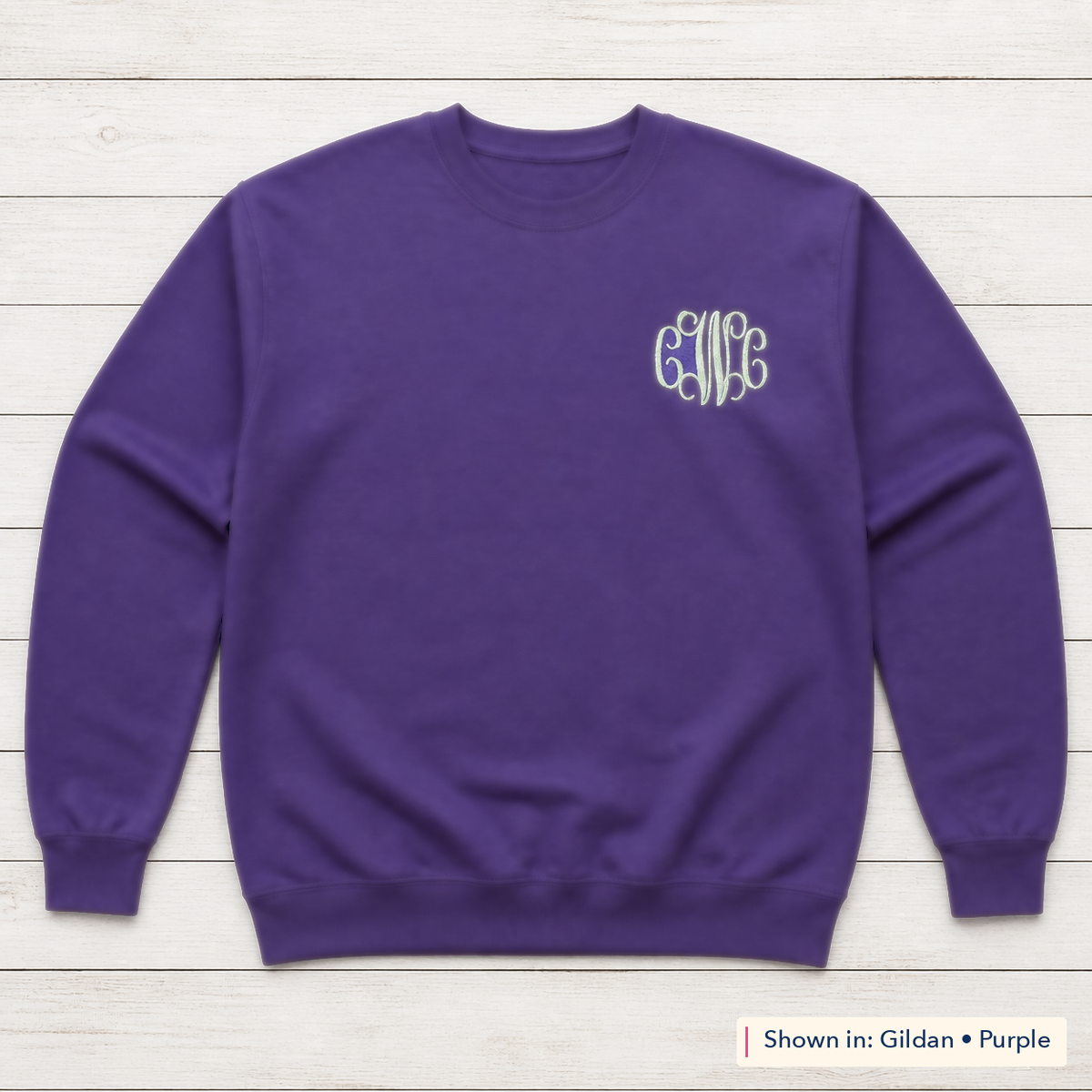 Vine Chest Monogram Sweatshirt. Shown in: Gildan • Purple.
