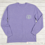 Vine Monogram Long-Sleeve Pocket Tee. Shown in: Comfort Colors • Violet.