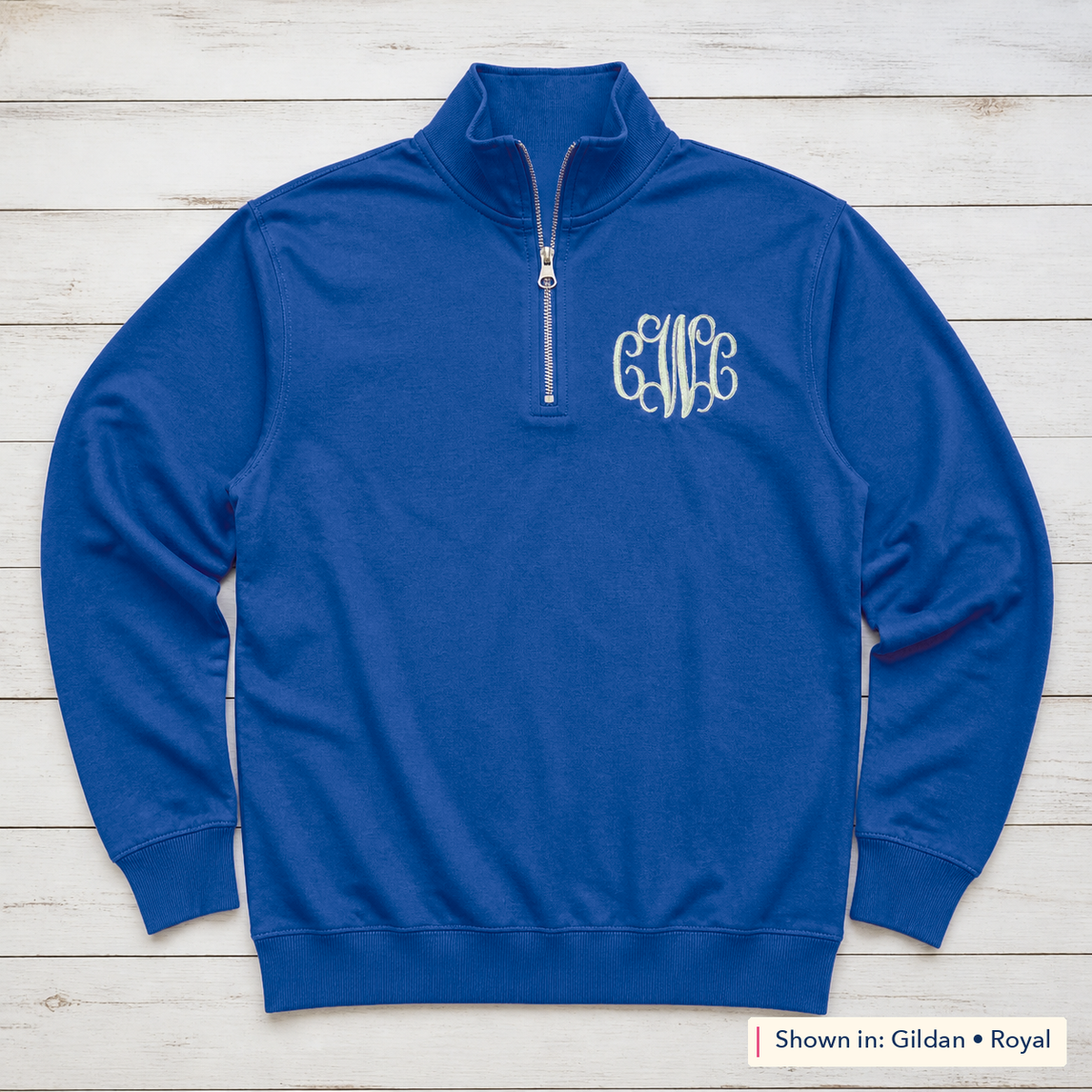 Vine Chest Monogram Quarter-Zip. Shown in: Gildan • Royal.