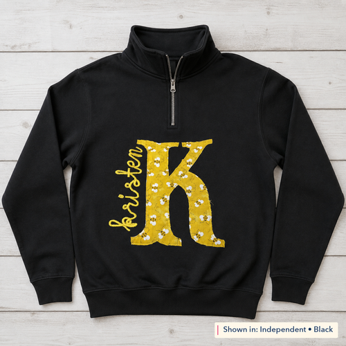 Bee Print Initial & Name Quarter-Zip. Shown in: Independent • Black.