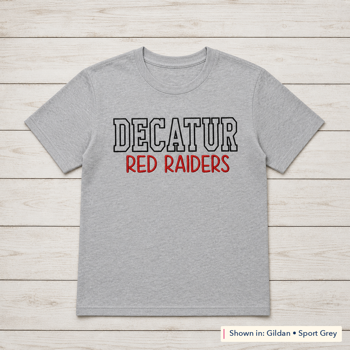Team Name Outline Tee. Shown in: Gildan • Sport Grey.