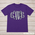 Black & White Dot Vine Monogram Tee. Shown in: Gildan • Purple.