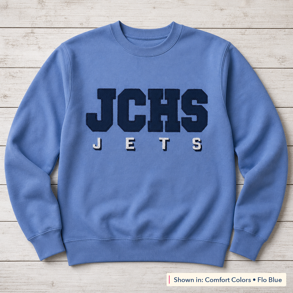 Team Lettering & Back Name Sweatshirt. Shown in: Comfort Colors • Flo Blue.