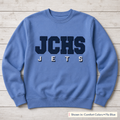 Team Lettering & Back Name Sweatshirt. Shown in: Comfort Colors • Flo Blue.