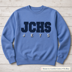 Team Lettering & Back Name Sweatshirt. Shown in: Comfort Colors • Flo Blue.