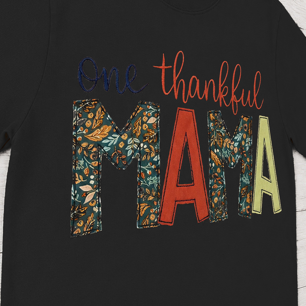One Thankful Mama Tee. Shown in: Comfort Colors • Black.