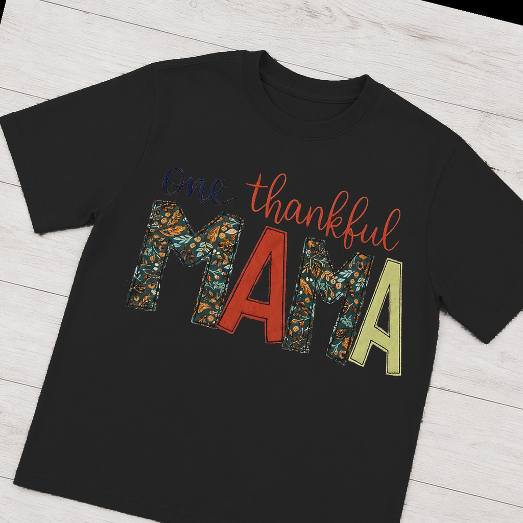 One Thankful Mama Tee. Shown in: Comfort Colors • Black.