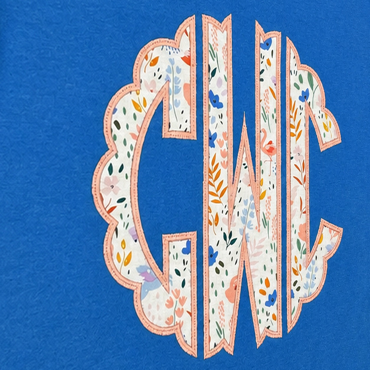 Pastel Floral Scalloped Monogram Tee. Shown in: Gildan • Royal.