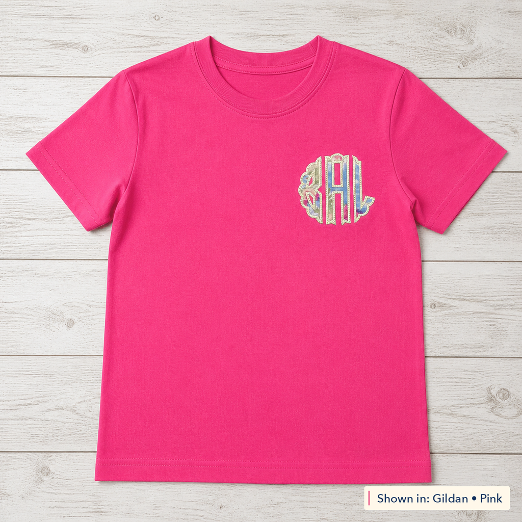 Tie-Dye Chest Monogram Tee. Shown in: Gildan • Pink.