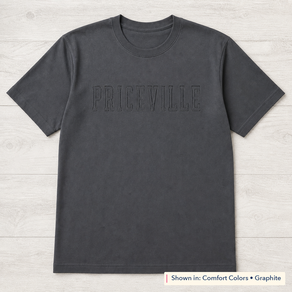 Tonal School Lettering Tee. Shown in: Comfort Colors • Graphite.