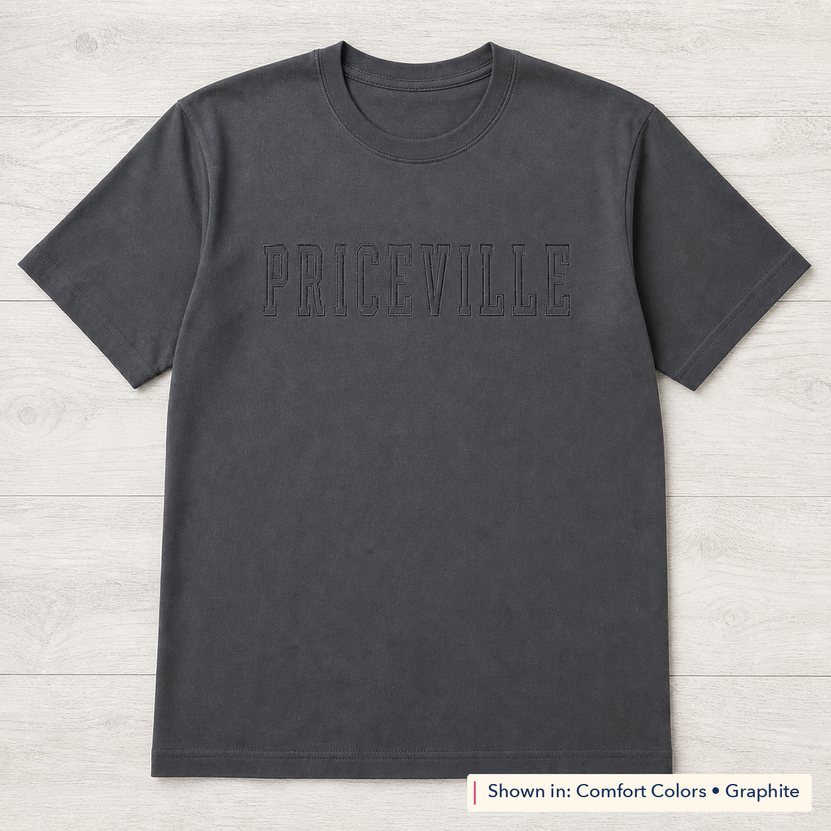 Tonal School Lettering Tee. Shown in: Comfort Colors • Graphite.
