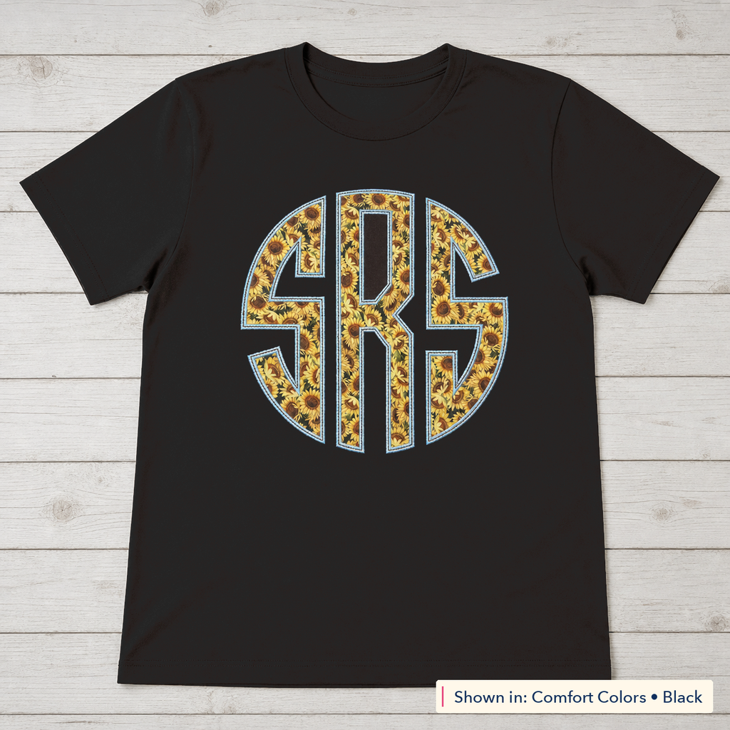 Sunflower Circle Monogram Tee. Shown in: Comfort Colors • Black.