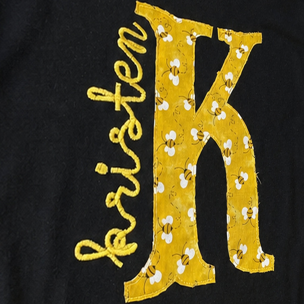 bee initial name long sleeve embroidery close-up