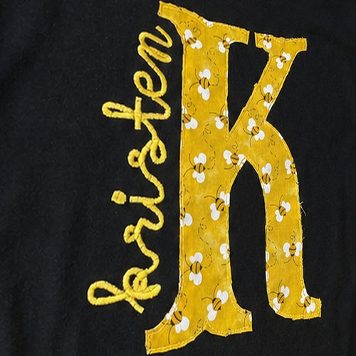 bee initial name long sleeve embroidery close-up