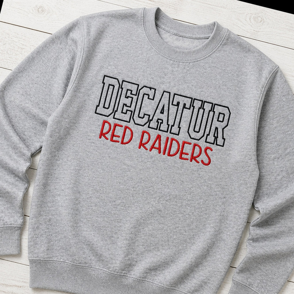 block outline team name crewneck styled flat lay