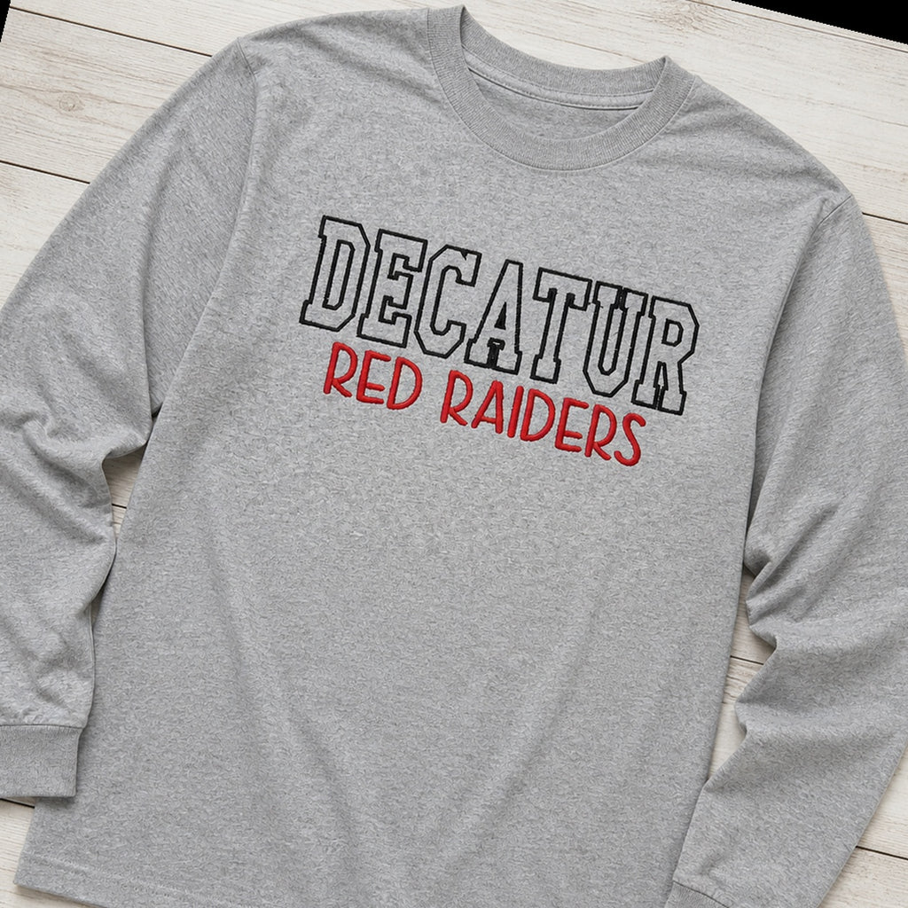 block outline team name long sleeve styled flat lay