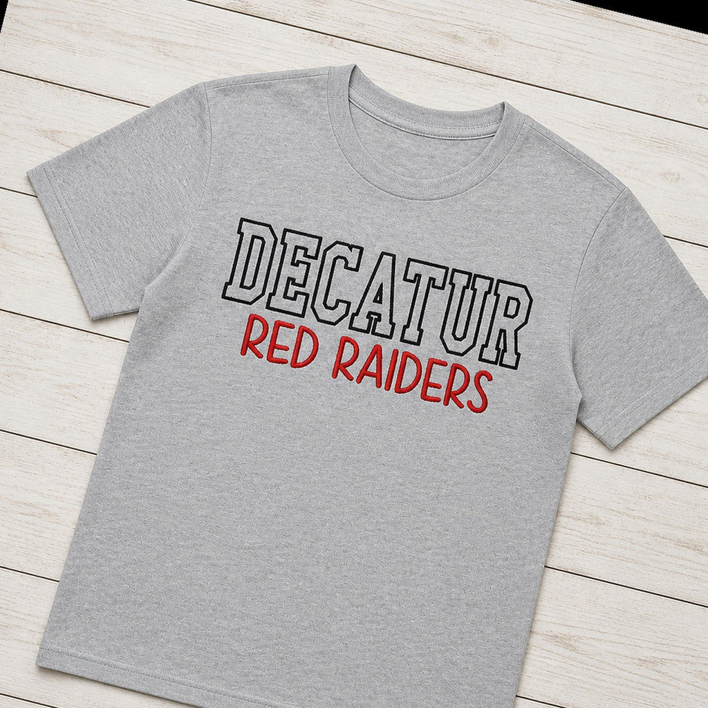 block outline team name short sleeve styled flat lay