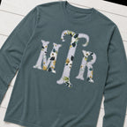 Custom botanical floral serif monogram long sleeve shirt folded flat lay