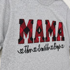 buffalo plaid mama name long sleeve embroidery close-up